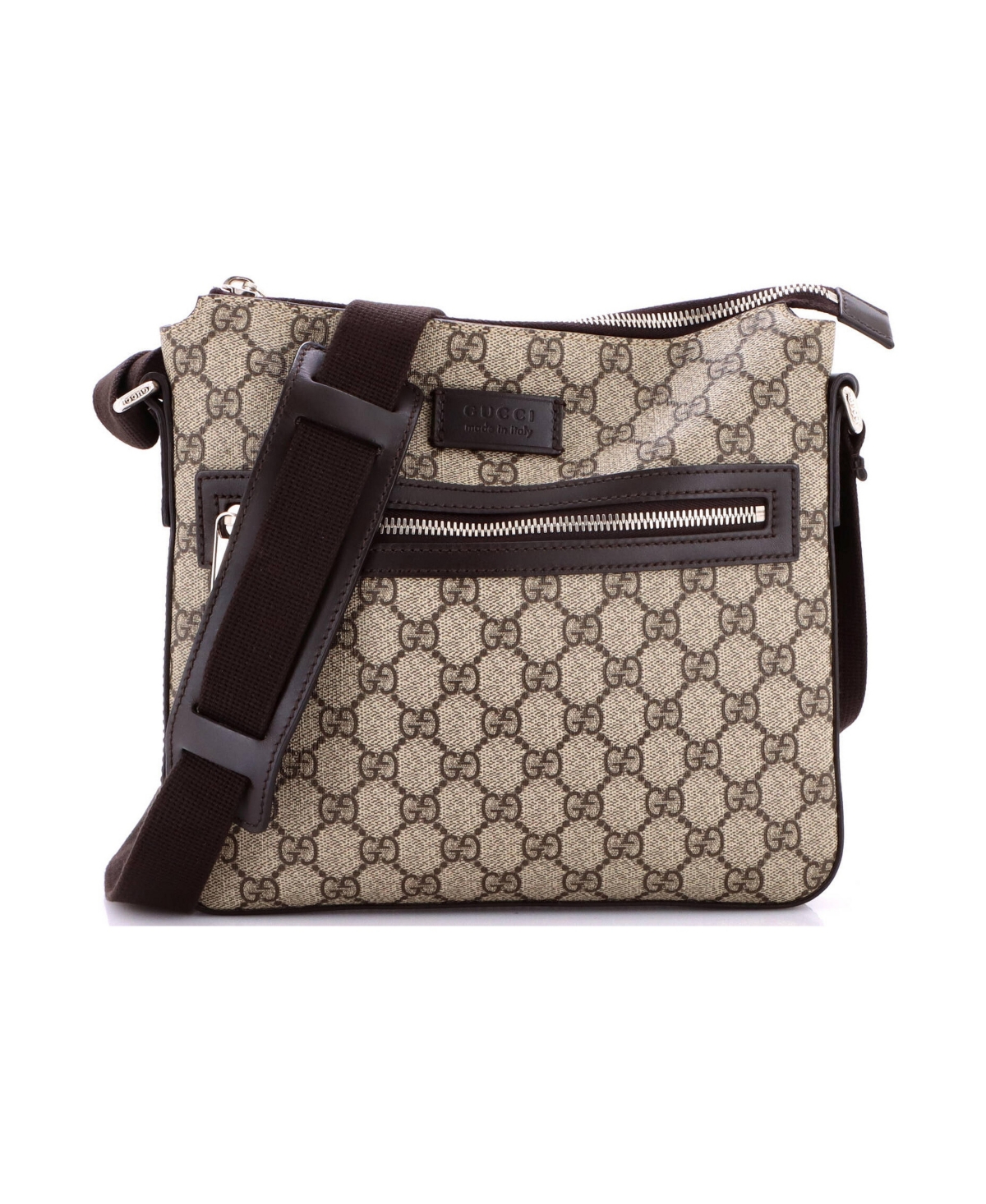 Pre-Owned Gucci Medium Front Zip Messenger Gg Coated Canvas - Brown