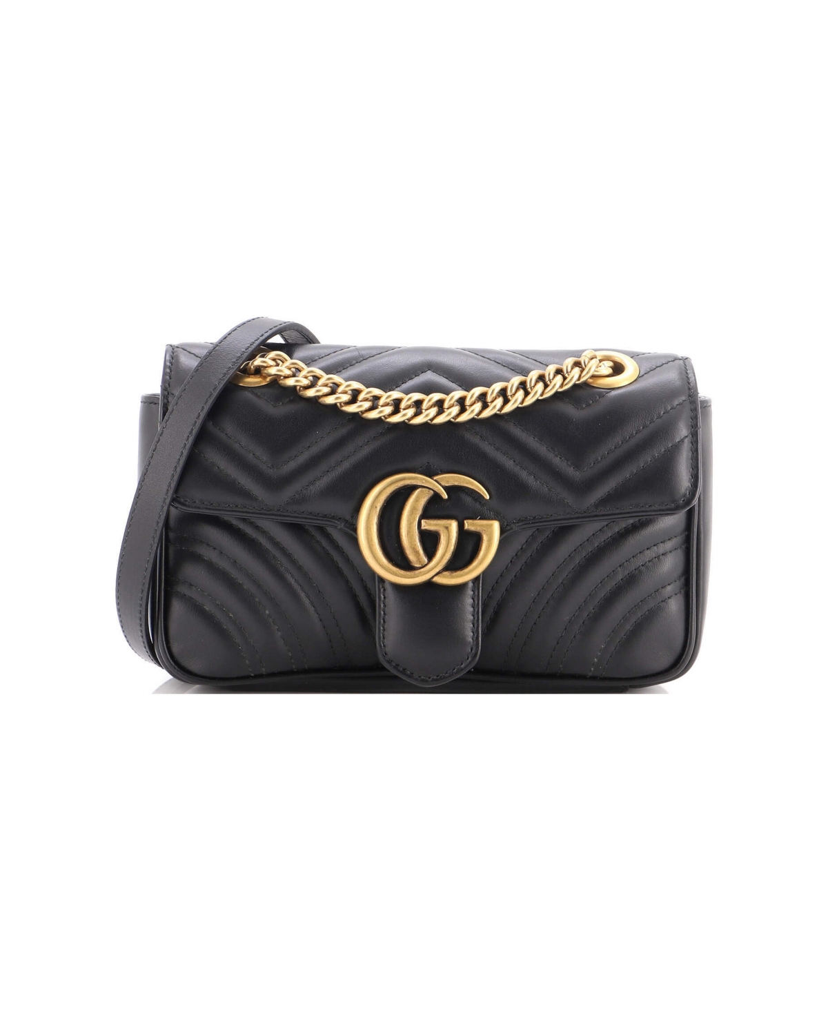 Pre-Owned Gucci Small Gg Marmont Flap Bag Matelasse Leather - Black