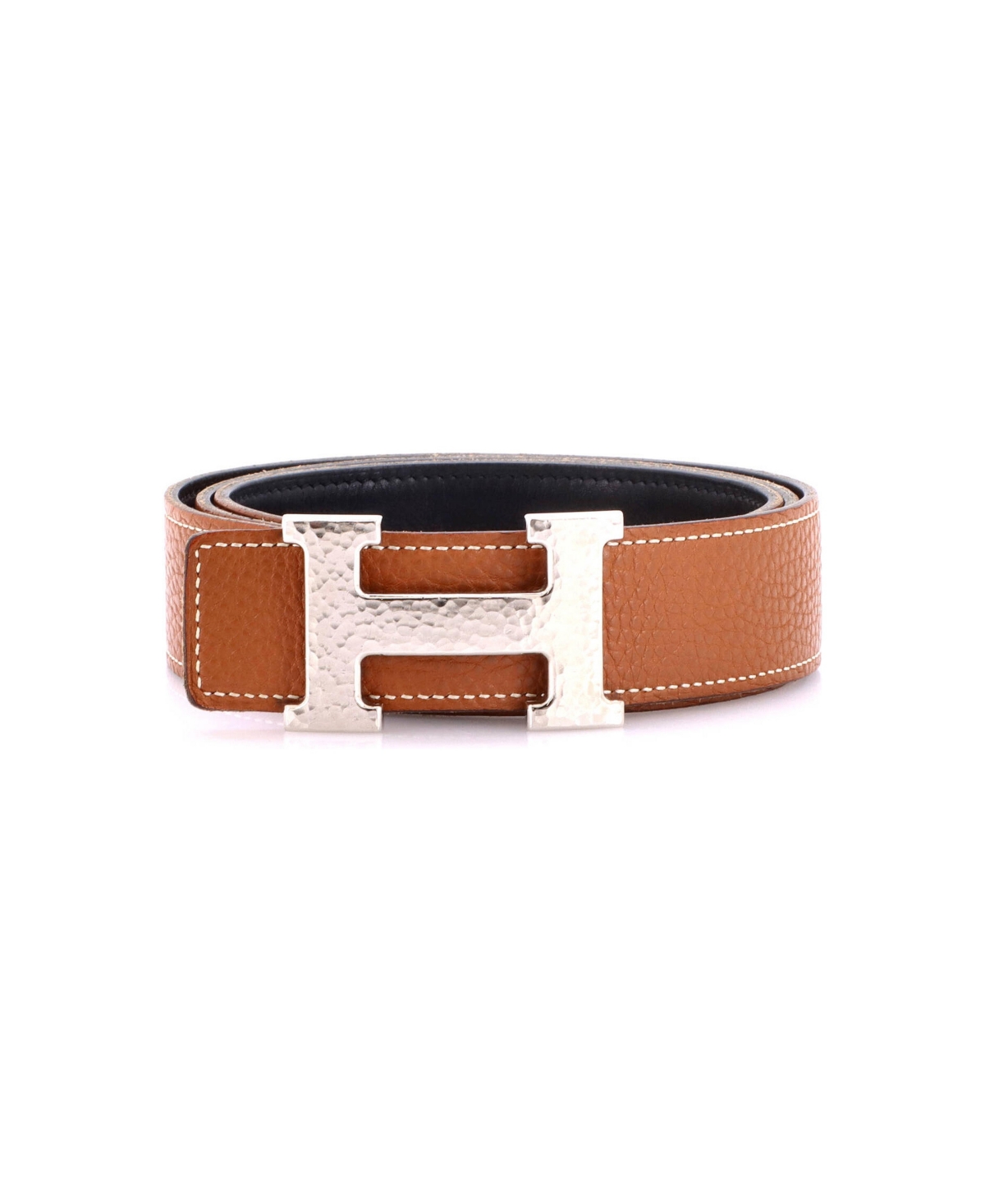 Pre-Owned Hermes Constance Martelee H Reversible Belt Leather with Hammered Hardware Medium - Brown