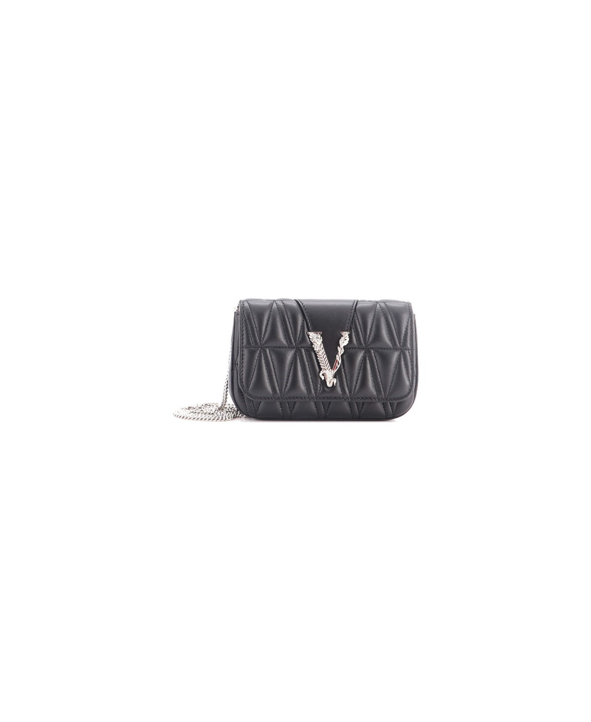 Pre-Owned Versace Mini Virtus Chain Flap Shoulder Bag Quilted Leather - Black
