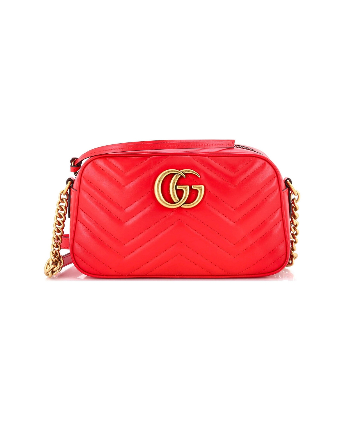 Pre-Owned Gucci Small Gg Marmont Shoulder Bag Matelasse Leather - Red
