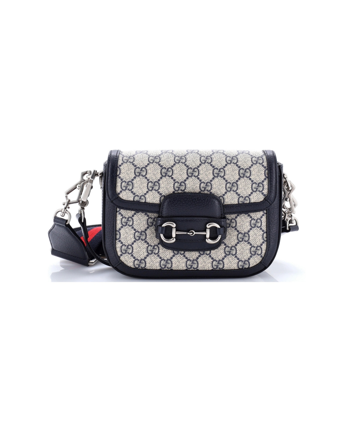 Pre-Owned Gucci Mini Horsebit 1955 Shoulder Bag Gg Coated Canvas with Leather - Blue