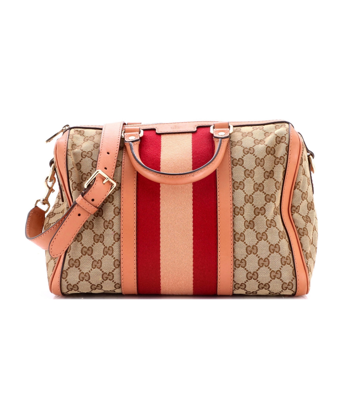 Pre-Owned Gucci Medium Vintage Web Boston Bag Gg Canvas - Natural