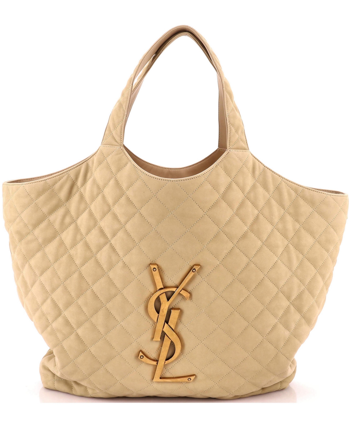 Pre-Owned Saint Laurent Maxi Icare Shopping Tote Quilted Nubuck - Natural