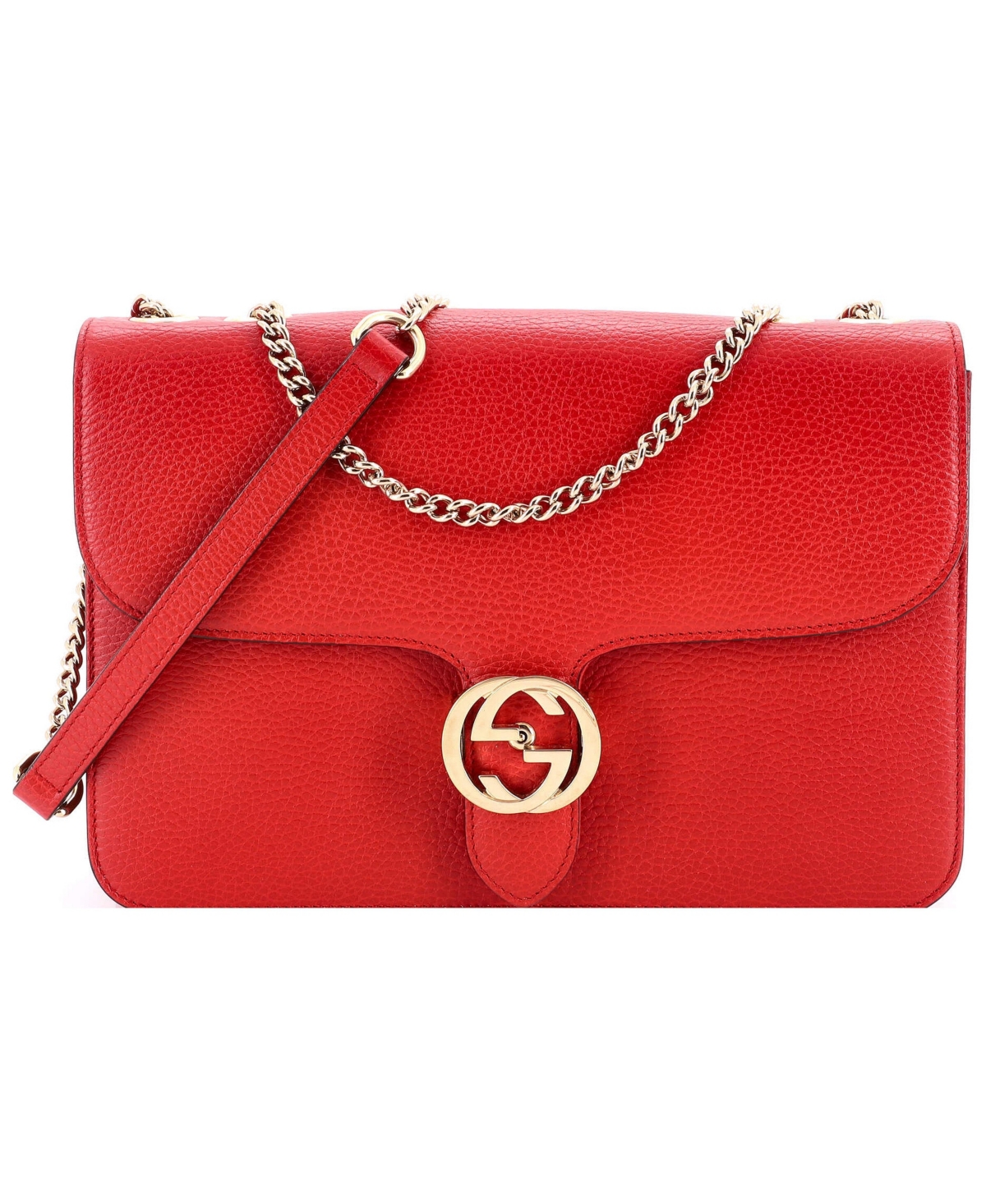Pre-Owned Gucci Medium Interlocking Shoulder Bag Leather - Red
