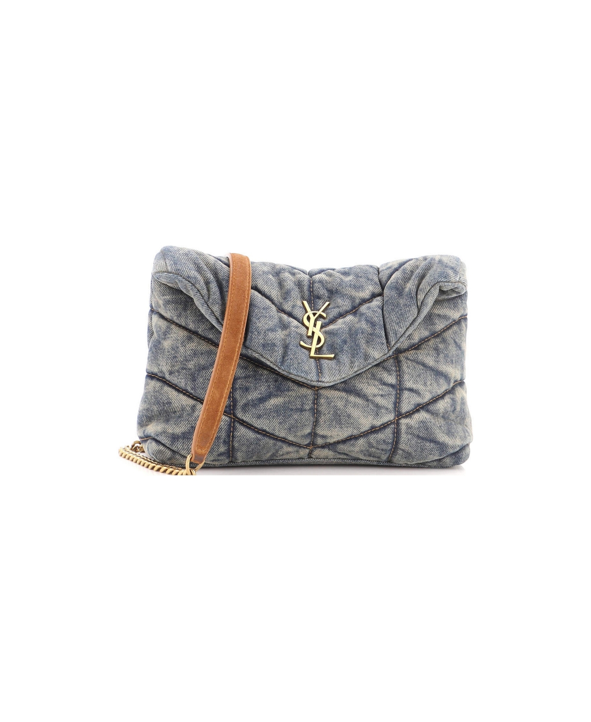 Pre-Owned Saint Laurent Mini Loulou Puffer Shoulder Bag Quilted Vintage Denim - Blue