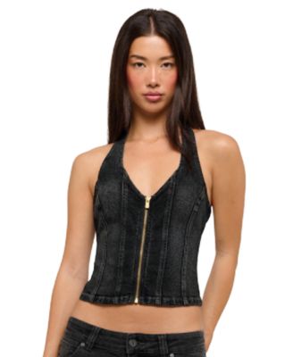 Juniors' Wild At Heart Denim Cropped Halter Top