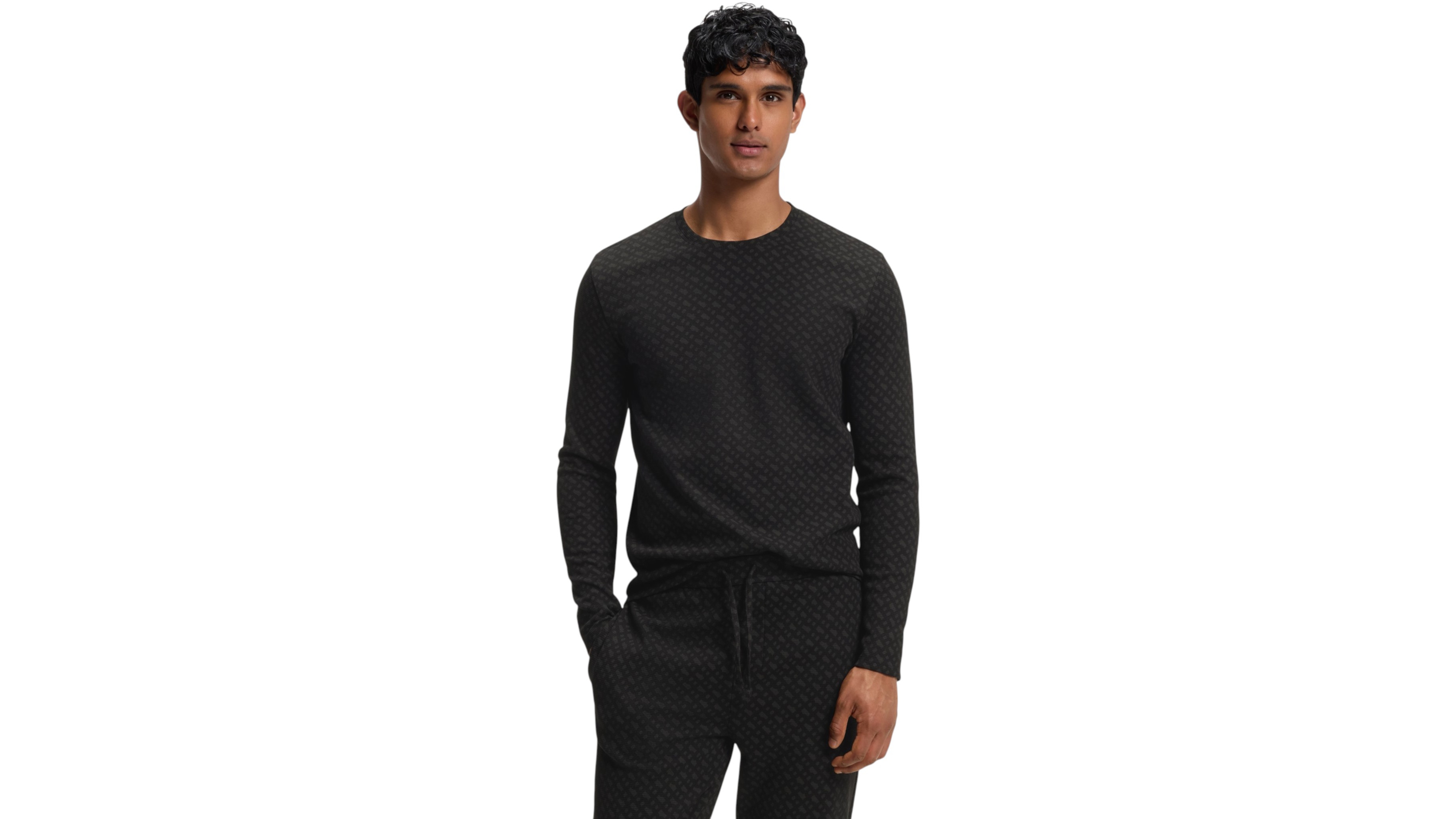 Boss by Hugo Men's Waffle-Knit Crewneck Long-Sleeve Pajama Top