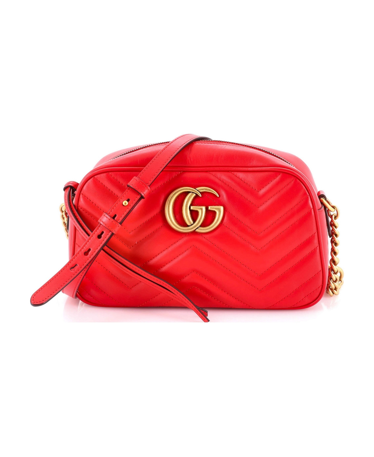 Pre-Owned Gucci Small Gg Marmont Shoulder Bag Matelasse Leather - Red