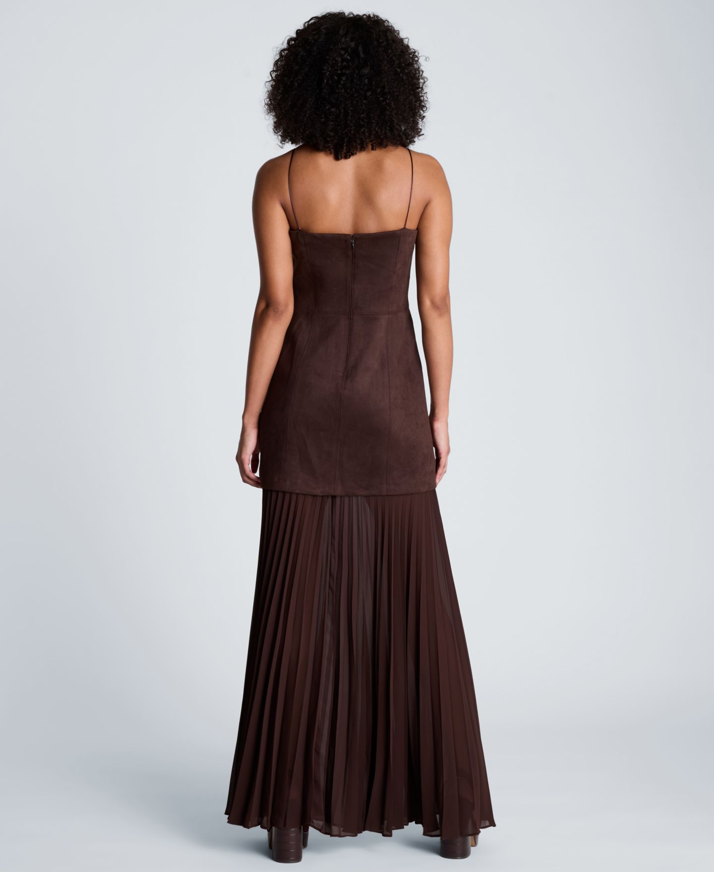 Женское платье Kenneth Cole Combo Pleated Faux Suede Midi, цвет: Коричневый — фото 5