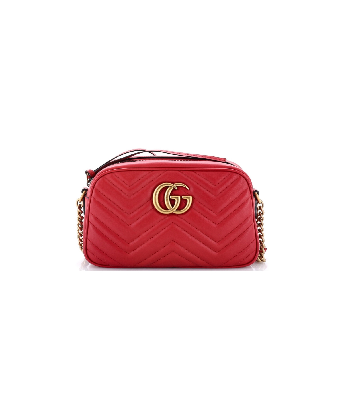 Pre-Owned Gucci Small Gg Marmont Shoulder Bag Matelasse Leather - Red