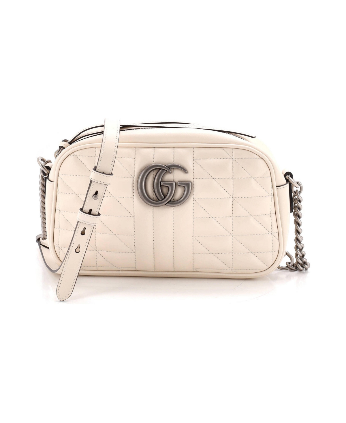 Pre-Owned Gucci Small Gg Marmont Shoulder Bag Mixed Matelasse Leather - Beige