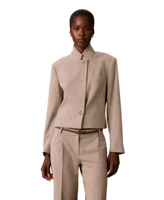 Women's and Petite Cropped Convertible Collar Jacket