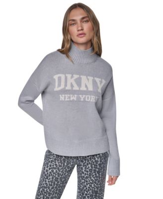 Women's All Over Lurex Intarsia Mock Neck Long-Sleeve Pullover Sweater