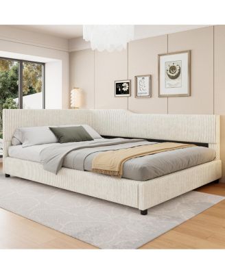  Full Size L-Shaped Corduroy Upholstered Daybed