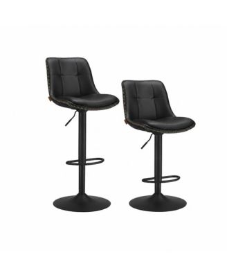 Set of 2 Swivel Bar Stools with Adjustable Height and Quilted Backrest