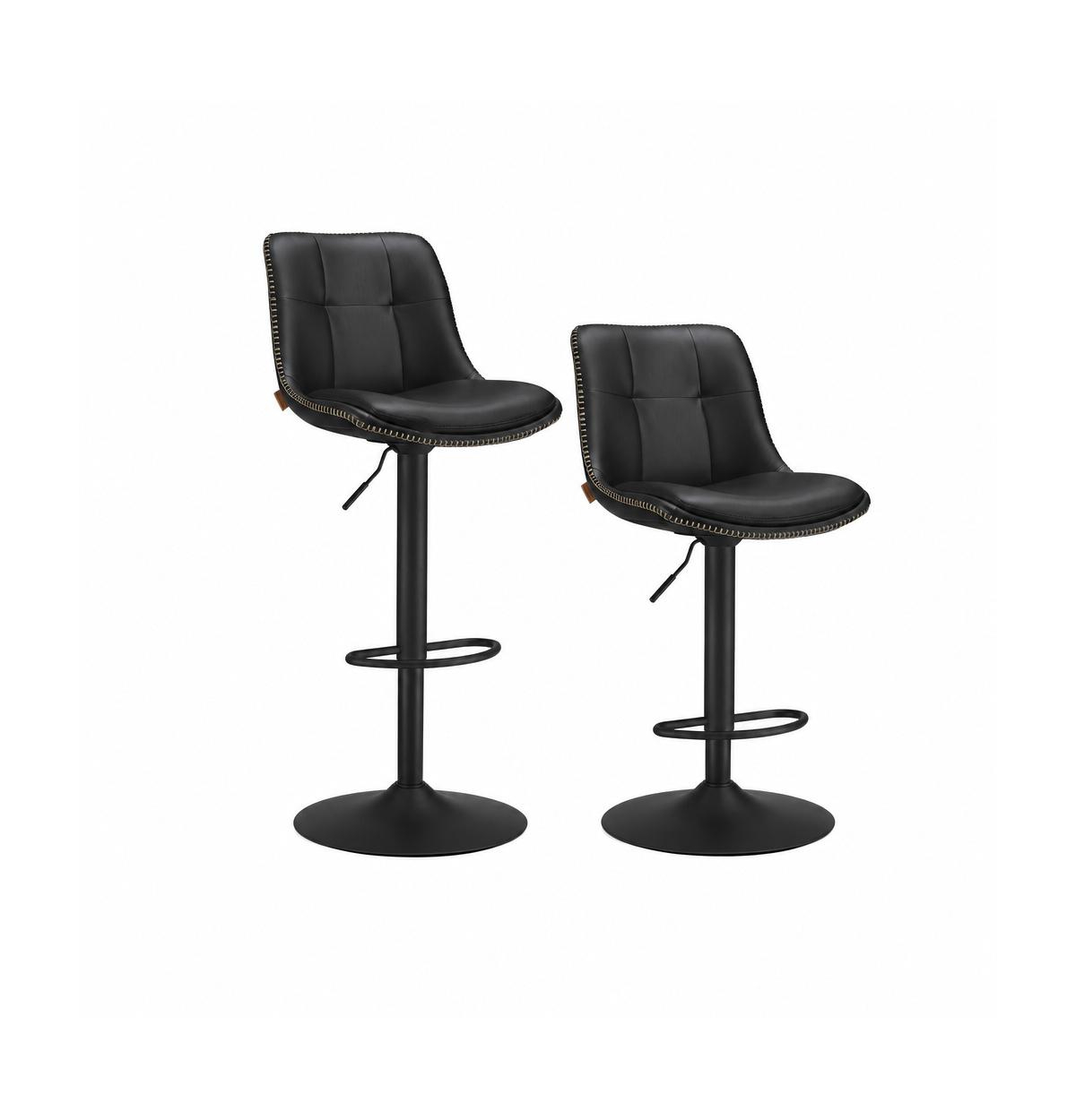 Mecale Set of 2 Swivel Bar Stools with Adjustable Height and Quilted Backrest - Ink black