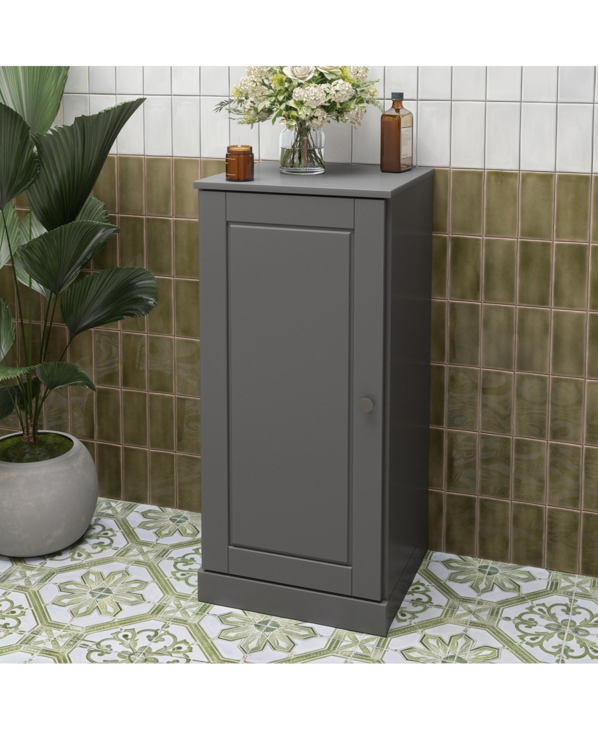 Palace Imports Solid Wood Bathroom Linen Storage Cabinet with Raised Panel Door, Adjustable Shelves - Gray