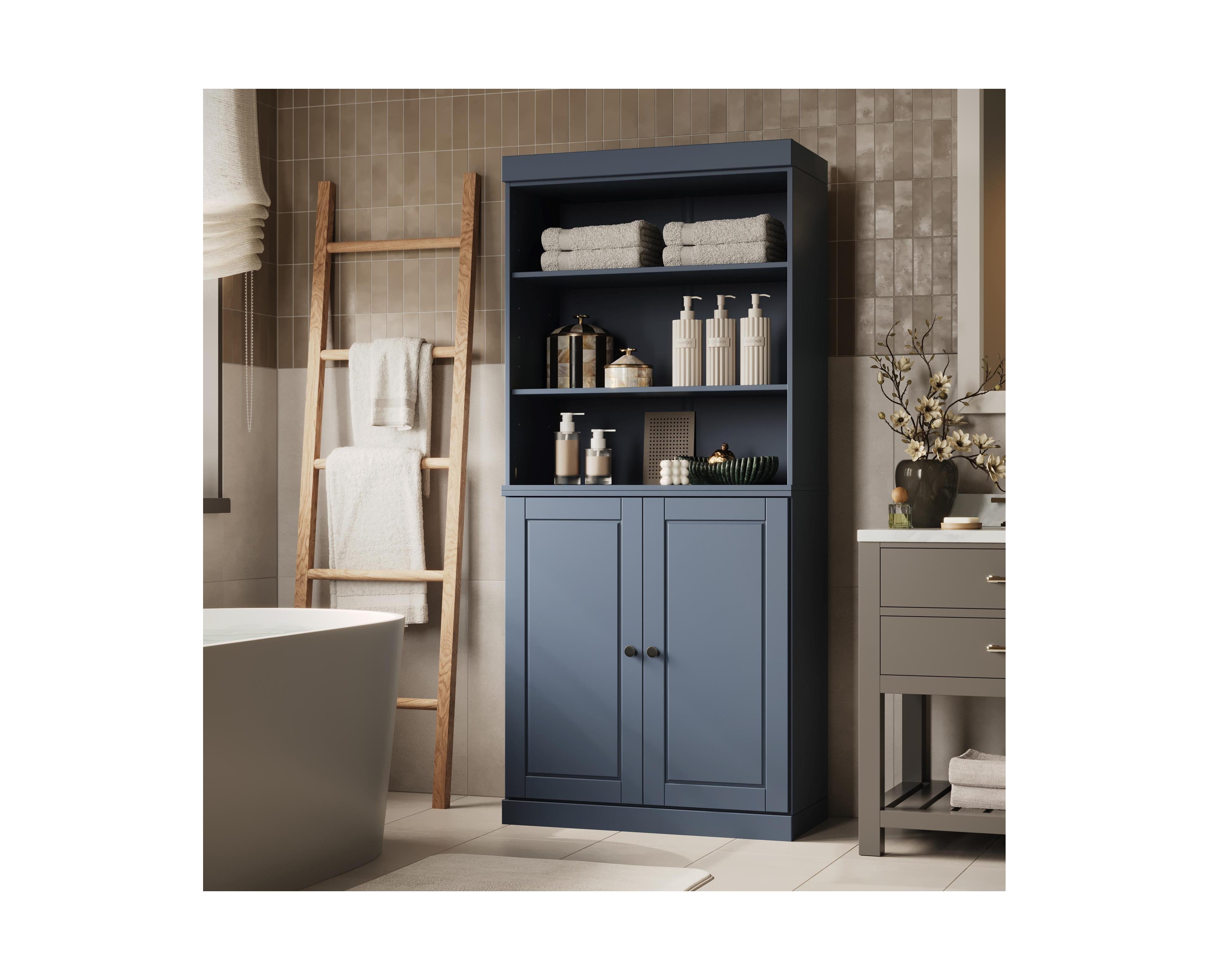 Palace Imports 100% Solid Wood Tall Modular Bathroom Linen Cabinet with Open Shelf and Raised Panel Doors, Adjustable Shelves, 32" W x 71.5" H