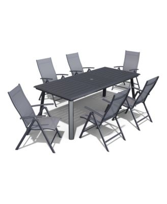 7/9-Piece Outdoor Dining Set Dining Table with Umbrella Hole and Adjustable Folding Chairs