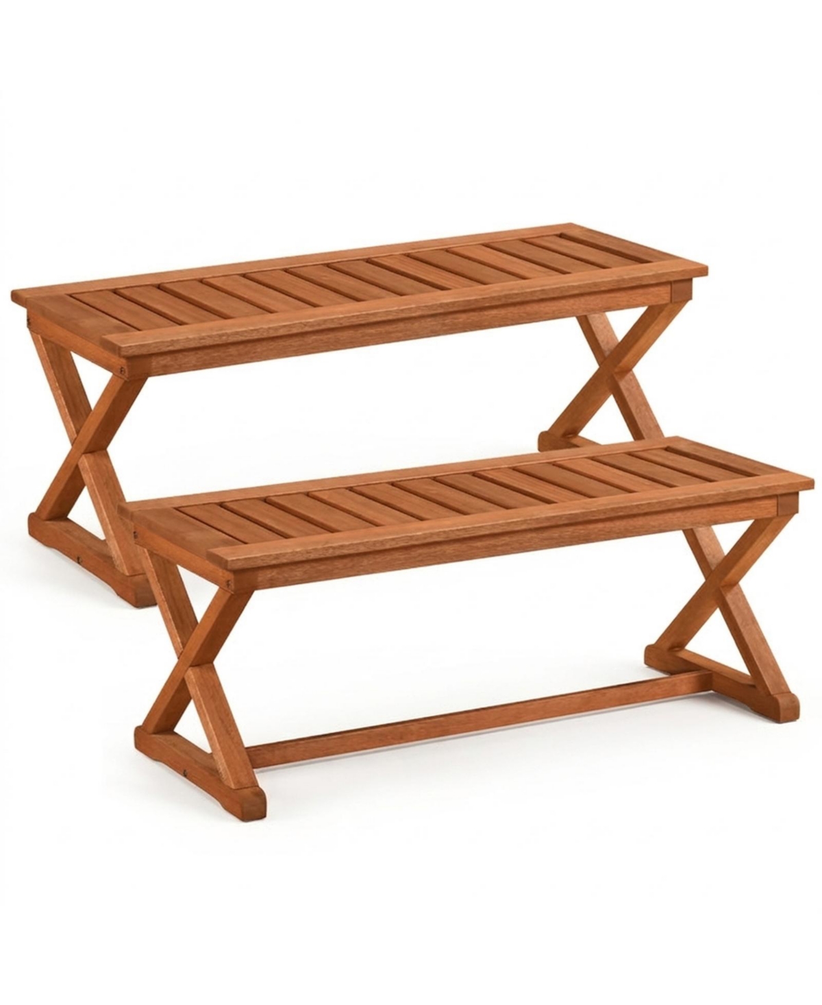 Sugift 2-Person 44in Solid Wood Outdoor Bench with Slatted Seat for Patio Park Balcony 2-Piece - Natural