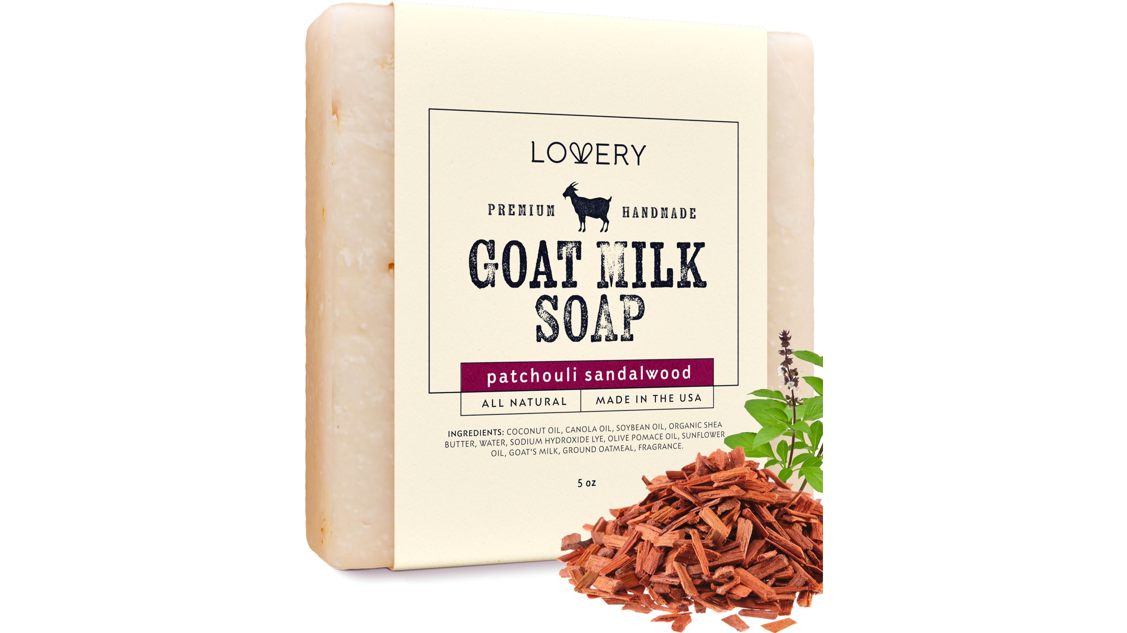 Lovery Handmade Goat Milk Soap Bars with Shea Butter - 5oz Patchouli Sandalwood Scent