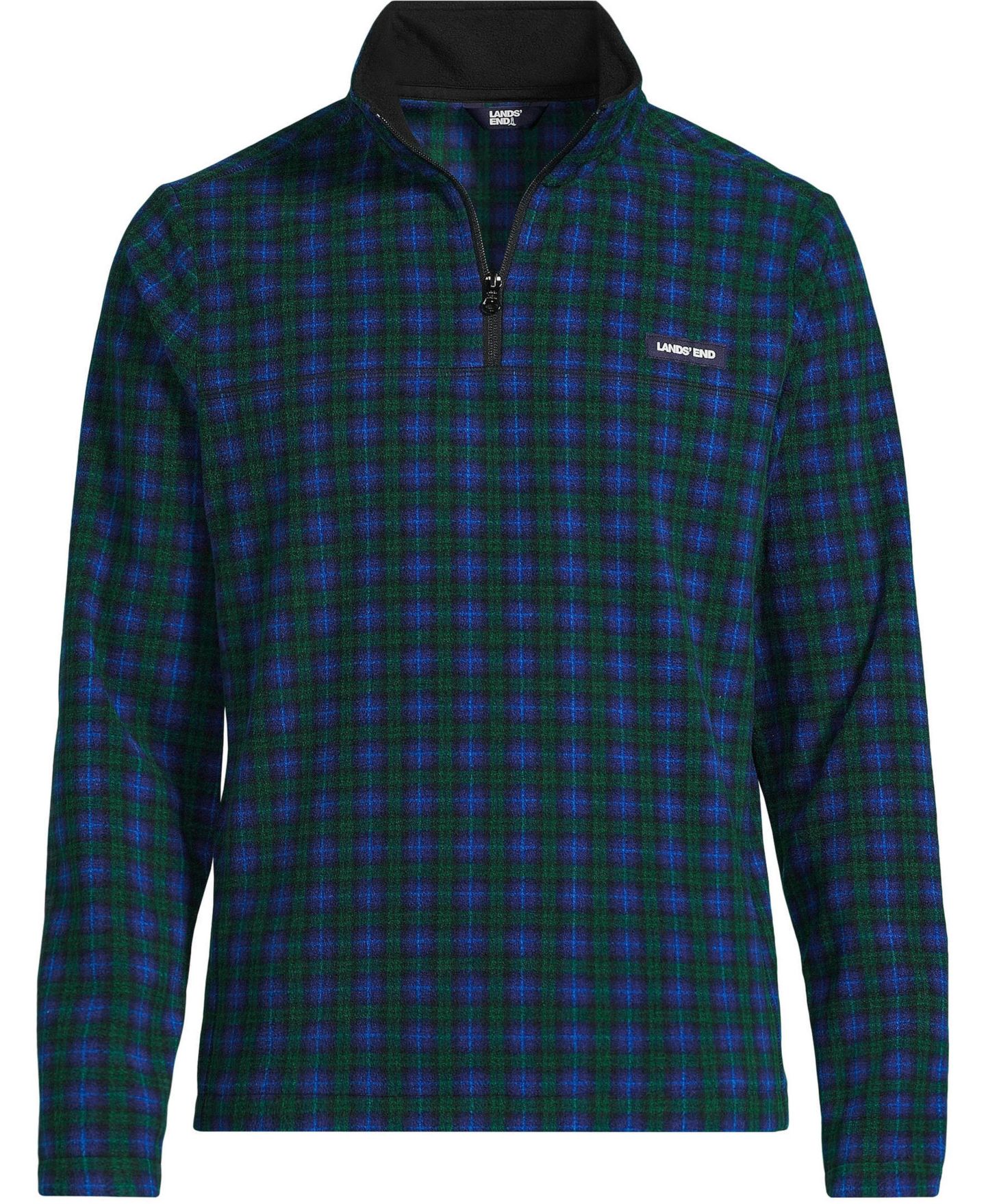 Мужской свитер Lands' End Big & Tall Anyweather Mock-Neck Fleece Quarter-Zip Pullover, цвет: Сосновый клетчатый — фото 4