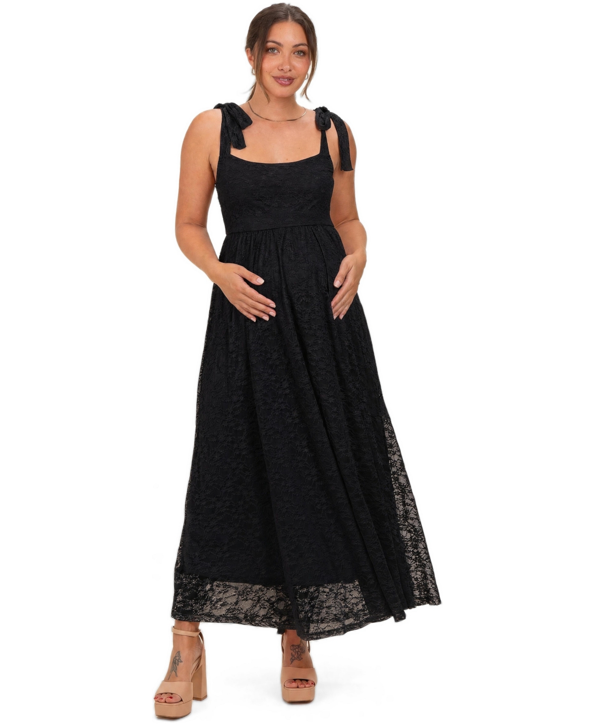 Pinkblush Women's Black Sleeveless Lace Maxi Dress - Black
