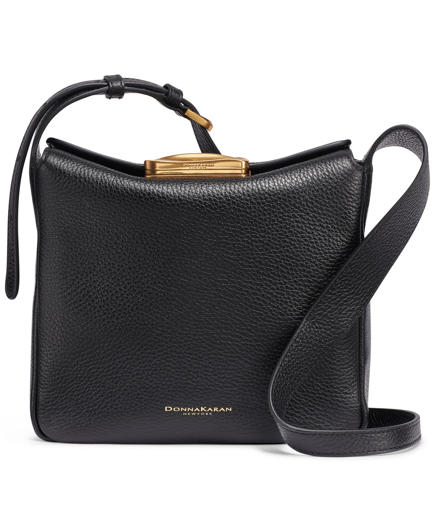 Женская сумка Donna Karan New York Amagansett Leather Adjustable Small Crossbody, цвет: Чёрный / Золотой — фото 1