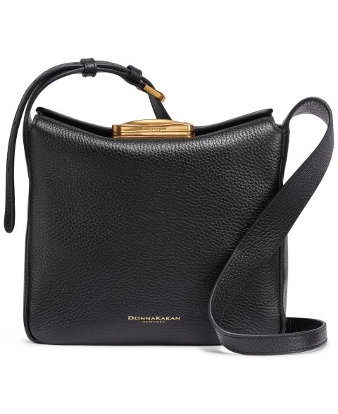Женская сумка Donna Karan New York Amagansett Leather Adjustable Small Crossbody, цвет: Чёрный / Золотой