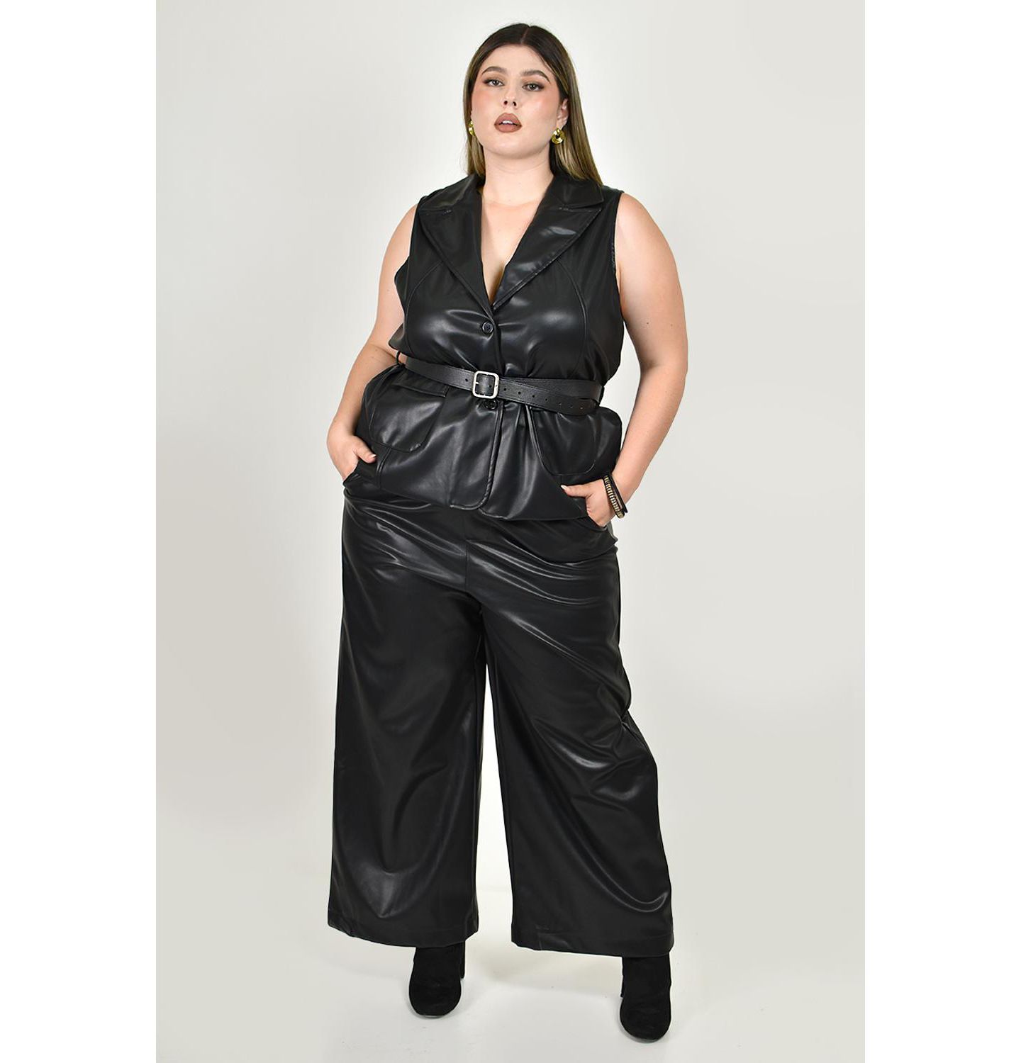 Женские брюки Roman Fashion Vinyl wide leg trousers in, цвет: Чёрный — фото 4