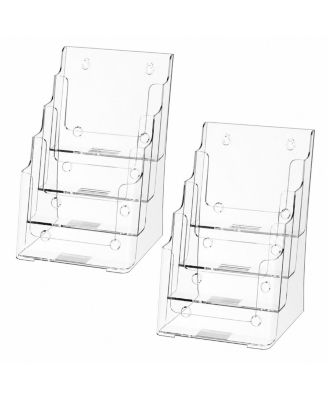 4 Tier Acrylic Brochure Holder Slanted Back Stand Literature Organizer