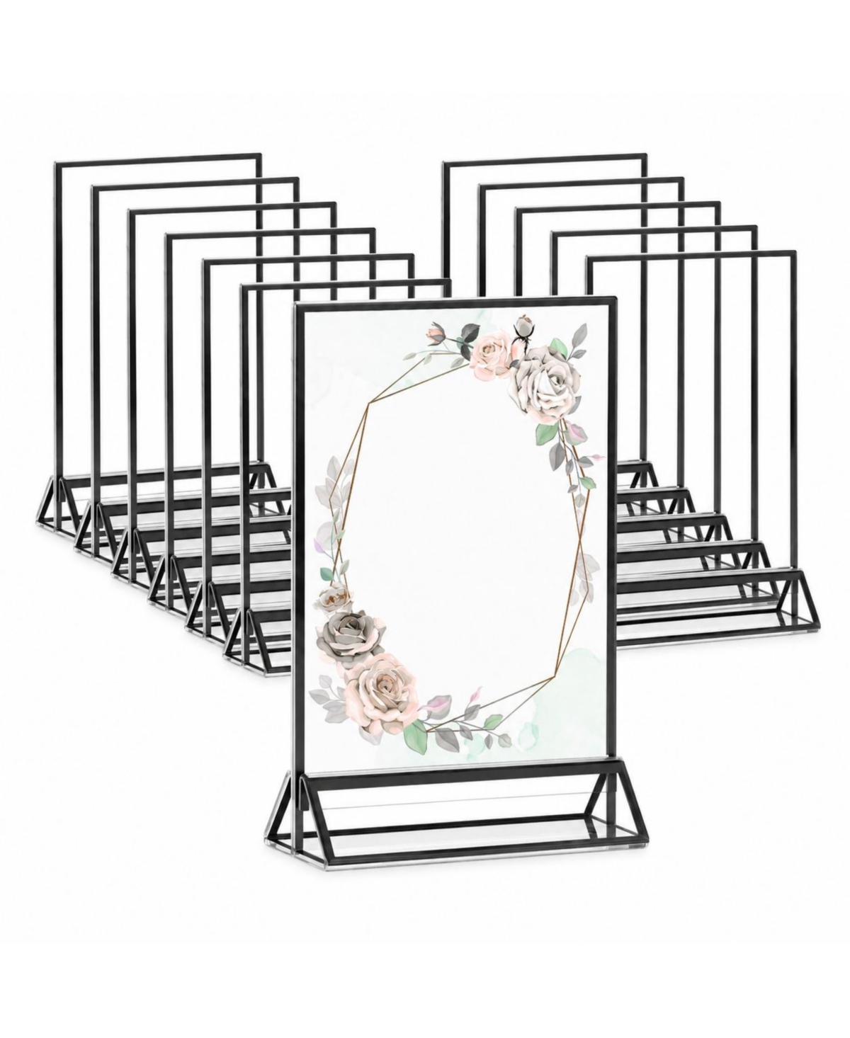 Lowking 12 Pack Acrylic Sign Holders Double Sided Tabletop with Non Slip Mats Display Stands - Black 12 pack