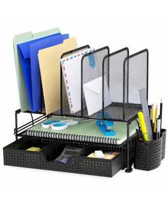 All in One Desk File Organizer with Detachable Pen Holder and Storage Drawer
