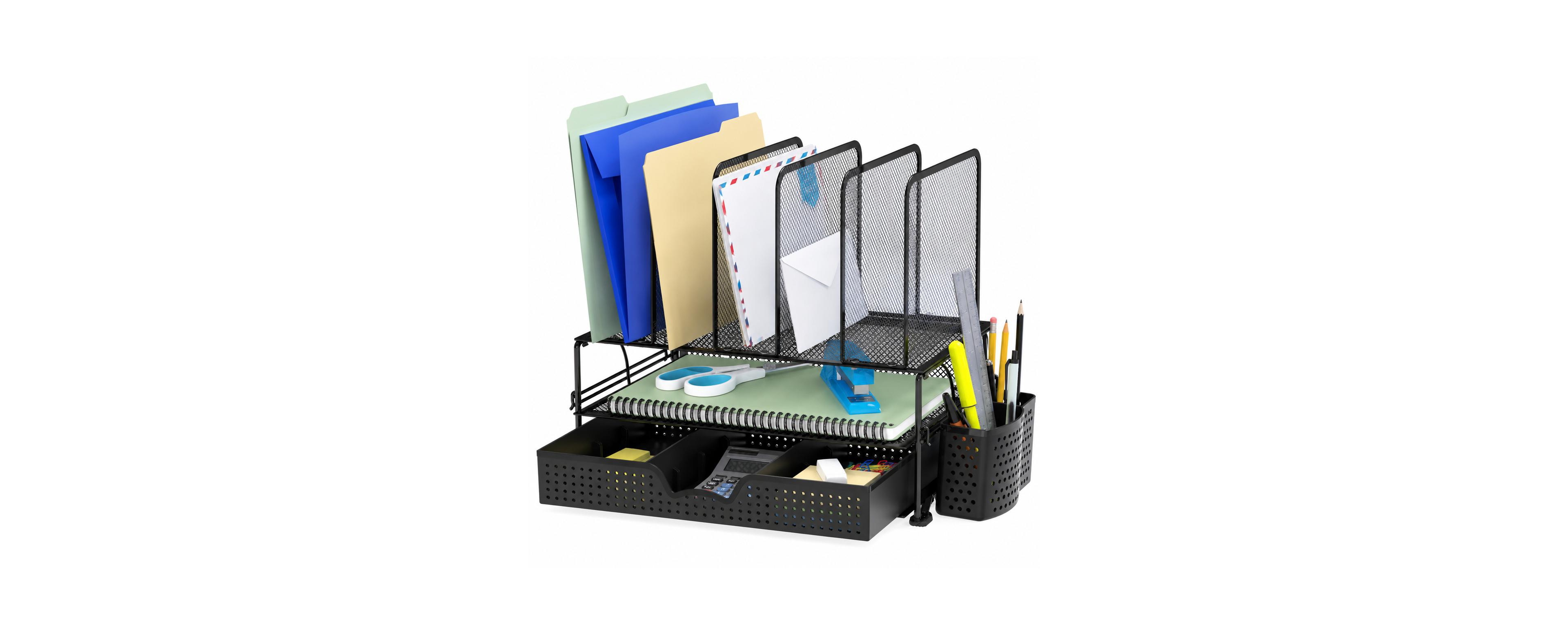 Lowking All One Desk File Organizer with Detachable Pen Holder and Storage Drawer