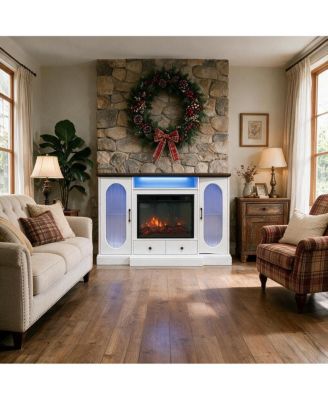 Electric Fireplace TV Stand with Storage Cabinet and Adjustable Flame, Freestanding Electric Fireplace Console for Living Room