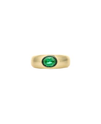 Emerald Green Cubic Zirconia Oval-Cut Bezel-Set Ring