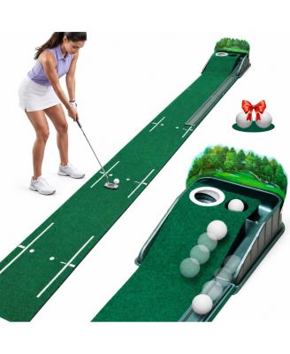 Indoor Golf Practice Training Aid With True Roll Surface Auto Ball Return Alignment Guides