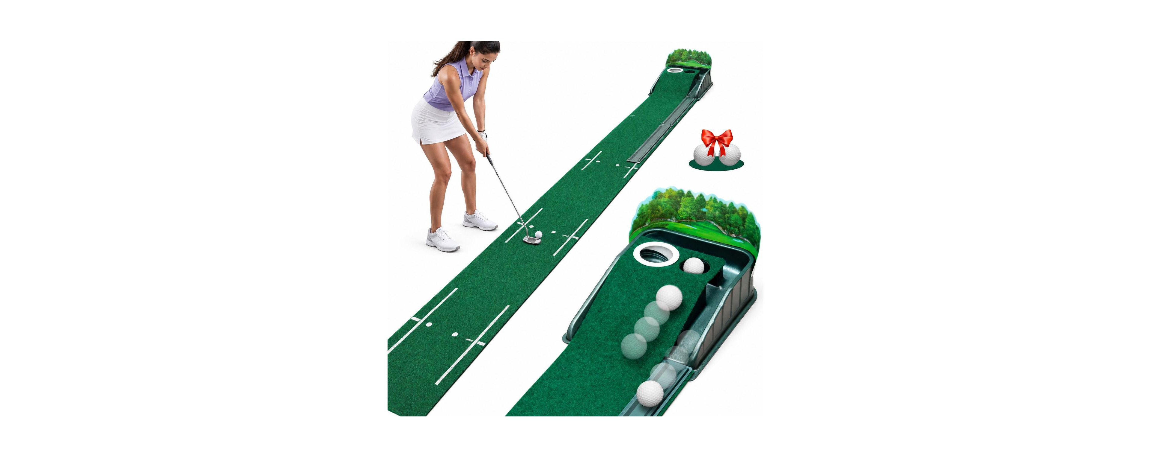 Peneyon Indoor Golf Practice Training Aid With True Roll Surface Auto Ball Return Alignment Guides