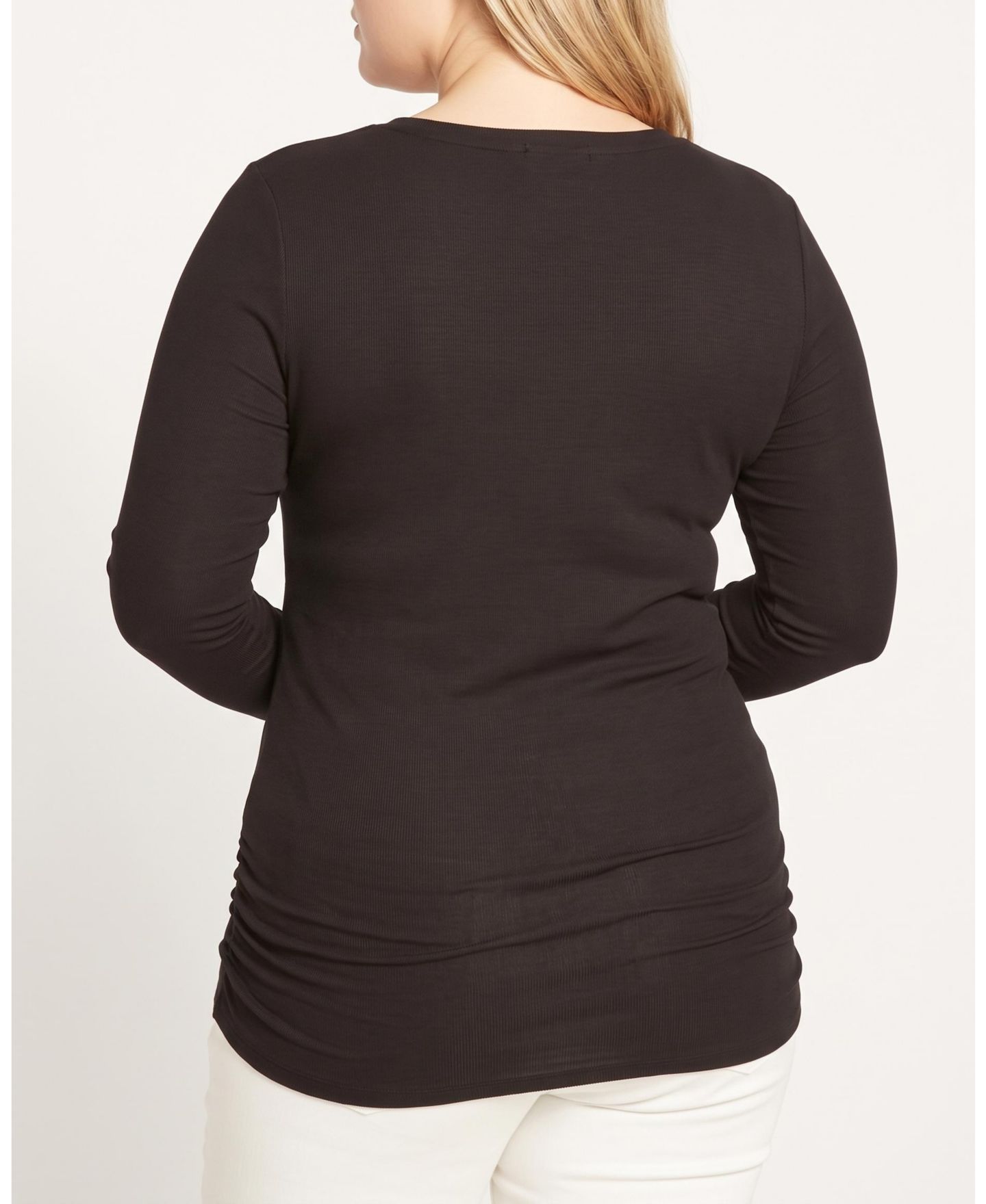 Женская футболка Universal Standard Plus Size Foundation Fitted Fine-Ribbed Long-Sleeve Crewneck, цвет: Чёрный — фото 3