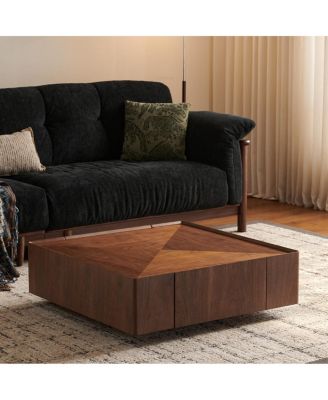 39.3" Square Walnut Wood Coffee Table for Living Room and Office