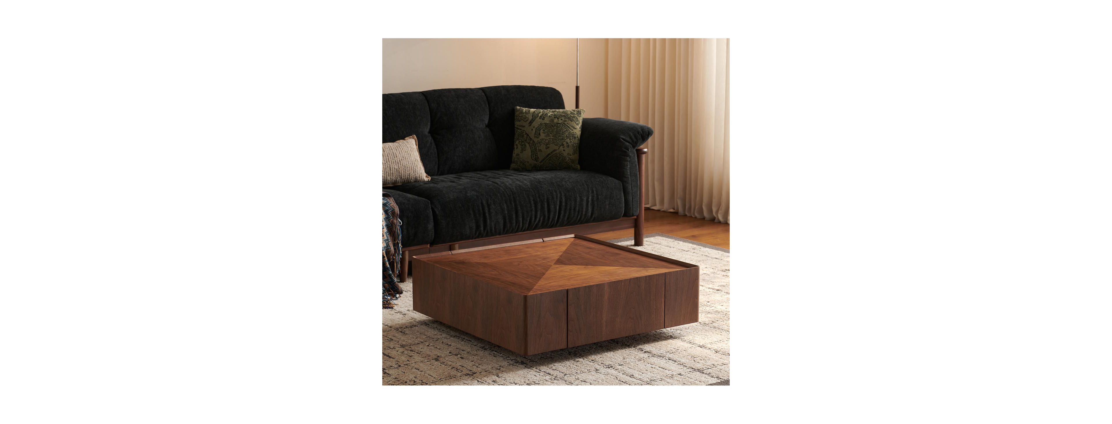 Streamdale Furniture 39.3" Square Walnut Wood Coffee Table for Living Room and Office