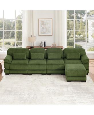 L-Shaped Modular Sectional Sofa, 4-Seater Sofa with Ottoman, Comfy Thick Seat Cushions, Corduroy Fabric, for Living Room Bedroom Apartment