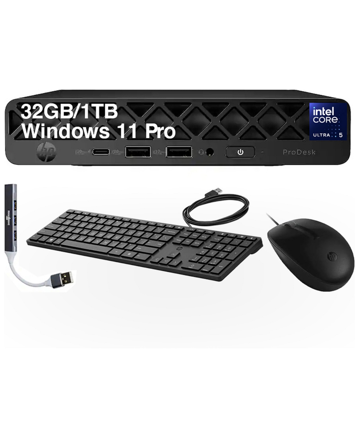 Hp ProDesk 4 Mini G1i Desktop (Ultra 5-235T, 32GB, 1TB Ssd, Built-In Ai Npu, Dual Dp, WiFi 6E, Bt 5.3, Win11Pro) with Usb Hub