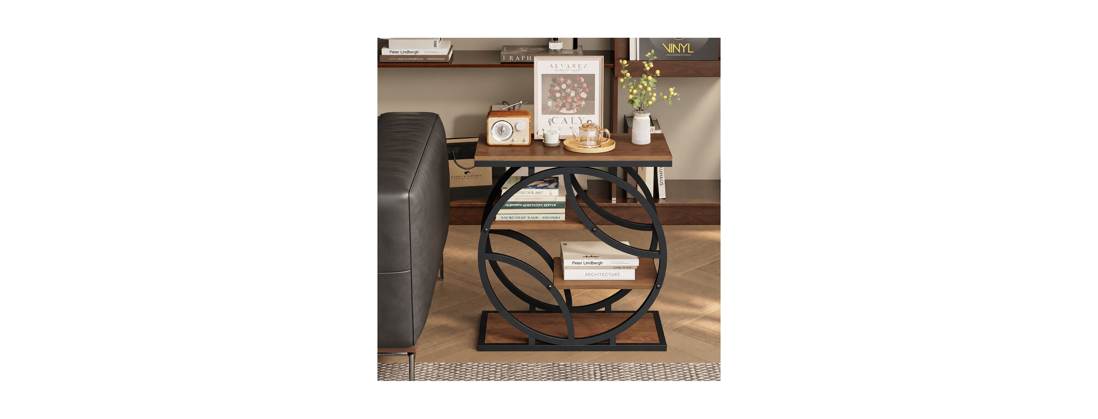 Streamdale Furniture 4-Tier Narrow Industrial End Table and Nightstand with Storage