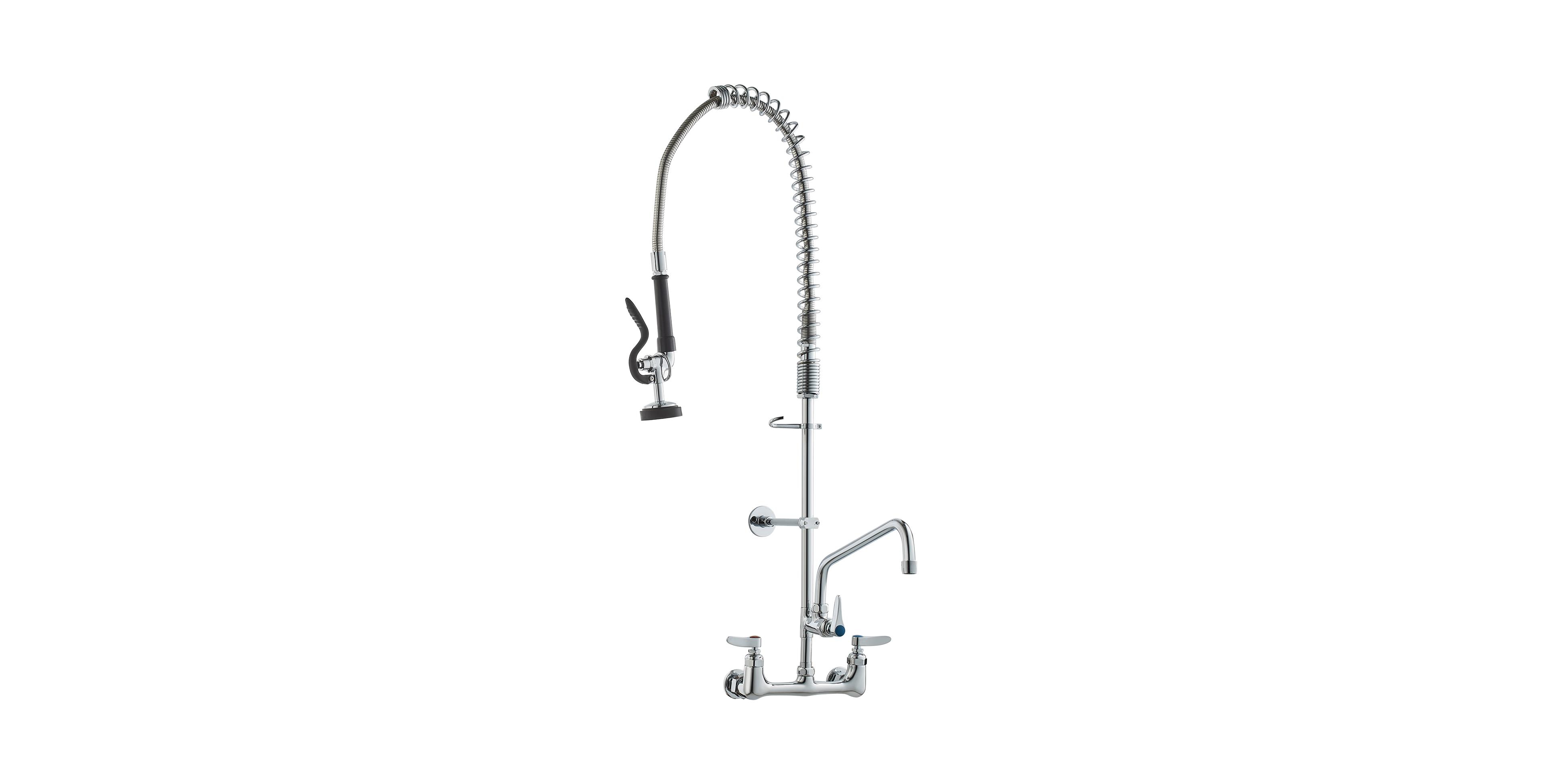 Phying Commercial Faucet with Pre-Rinse Sprayer, 36" Height, 8" Center, 12" Swing Spout, Wall Mount Kitchen Sink Faucet