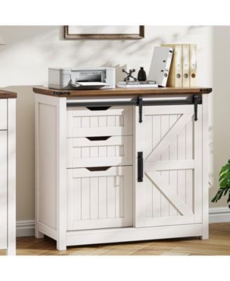 Farmhouse 3-Drawer 31.50-in Lateral File Cabinet with Barn Door and Printer Shelf