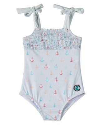 Girls' 7-16 Sail and Anchor Anchor-Print Shirred One-Piece Swimsuit
