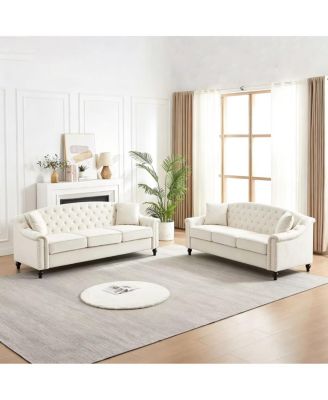 Velvet Chesterfield 3+3 Sectional Sofa with Button-Tufted Back and Nailhead Trim