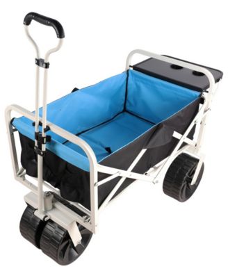 Folding Wagon Cart with Side Table,Large Sand Friendly Wheels 150 lbs Utility Beach Wagon with Mesh Pockets for Camping Beach Shopping